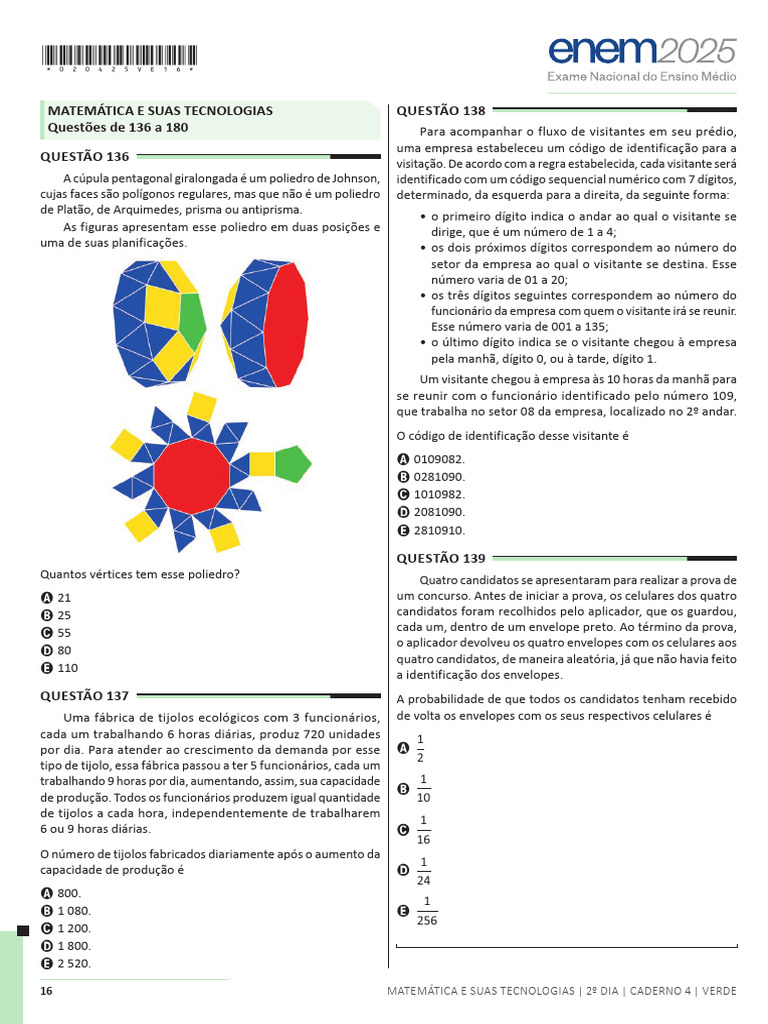 Questões de Matemática e Tecnologias ENEM | PDF | Gás natural | Tempo