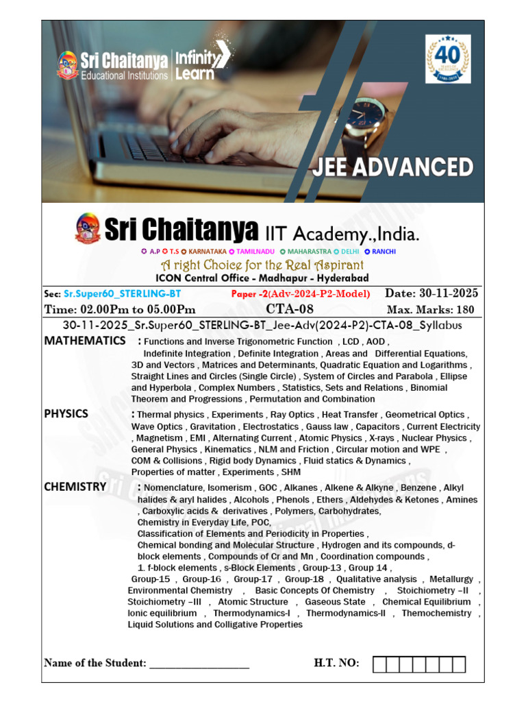 JEE Advanced 2024 Model Paper Syllabus | PDF | Voltage