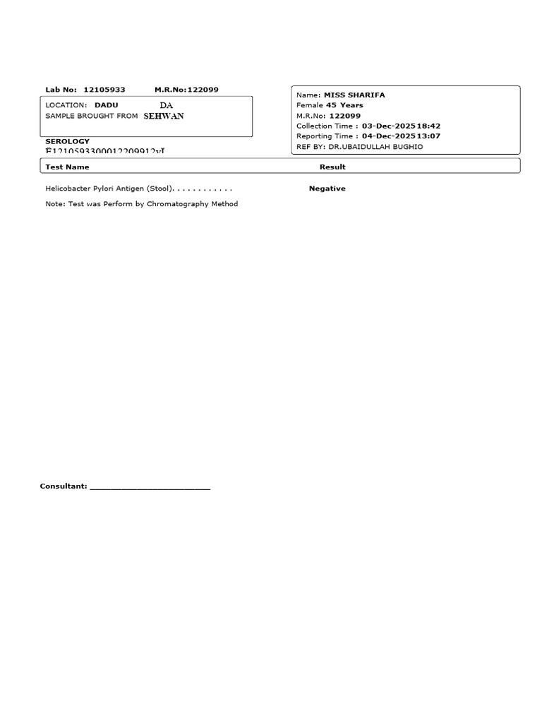 Helicobacter Pylori Stool Test Results | PDF
