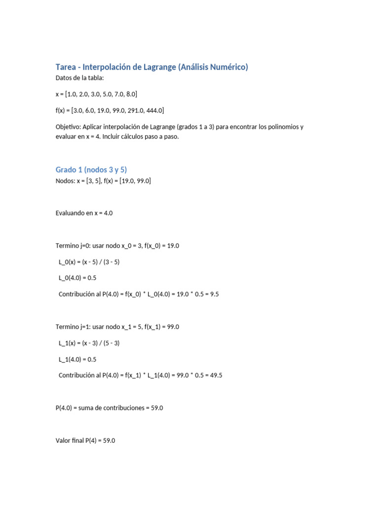 Interpolacion Lagrange Tarea | PDF | Matemáticas De La Computación ...