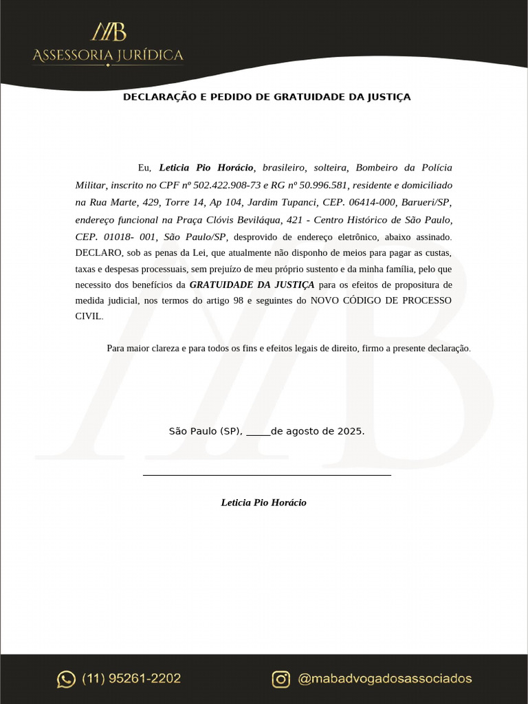Pedido de Gratuidade da Justiça 2025 | PDF