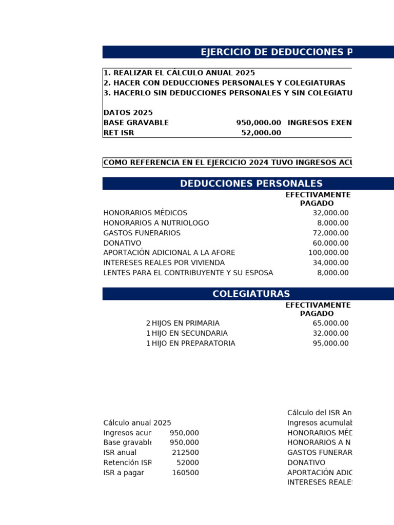 Cálculo ISR Anual 2025: Deducciones y Más | PDF