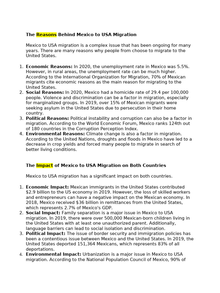 Mexico USA Information Sheet | PDF | Human Migration | Immigration