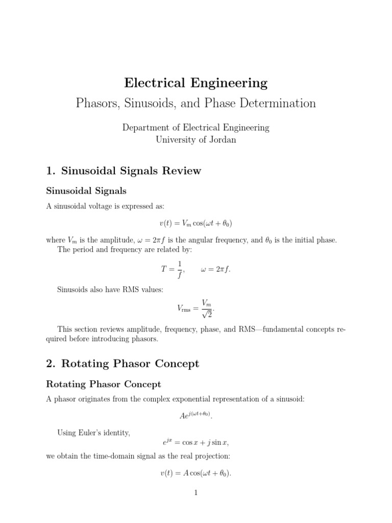 Phasors and Sinusoidal Signals Explained | PDF | Electrical Engineering ...