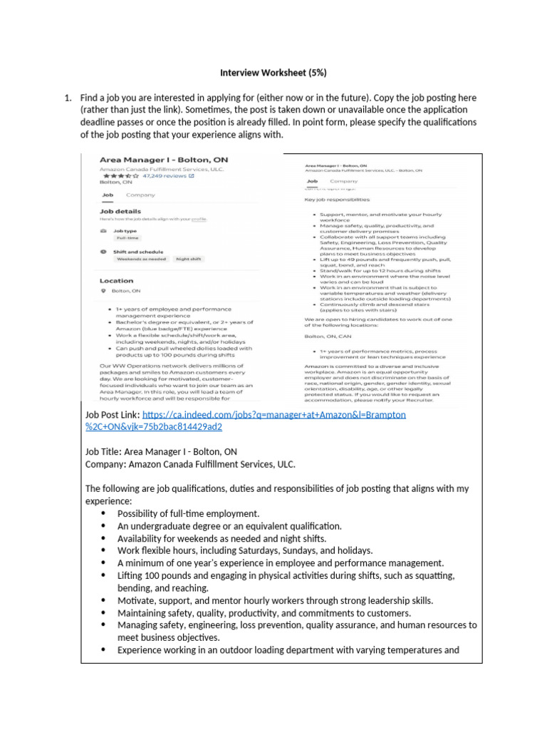 Job Interview Preparation Worksheet | PDF | Employment | Climate Change