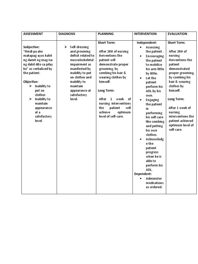 ADPIE Nursing Care Plan Example | PDF | Wellness | Science & Mathematics