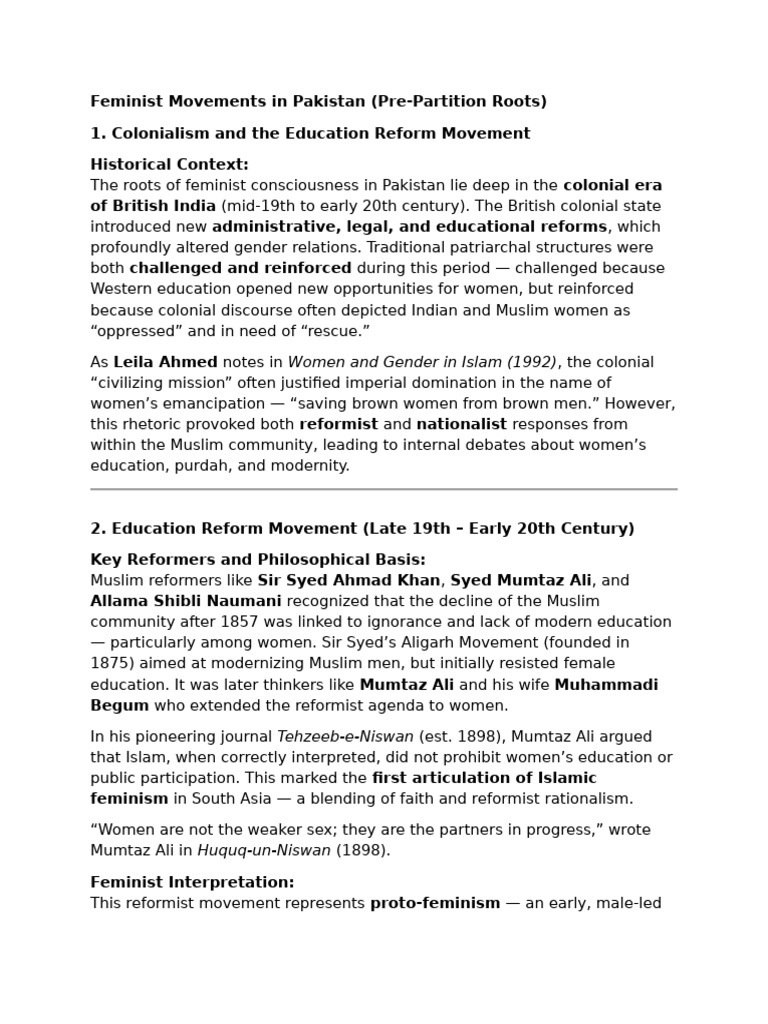 Pre-Partition Feminism in Pakistan | PDF | Feminism | Gender Studies