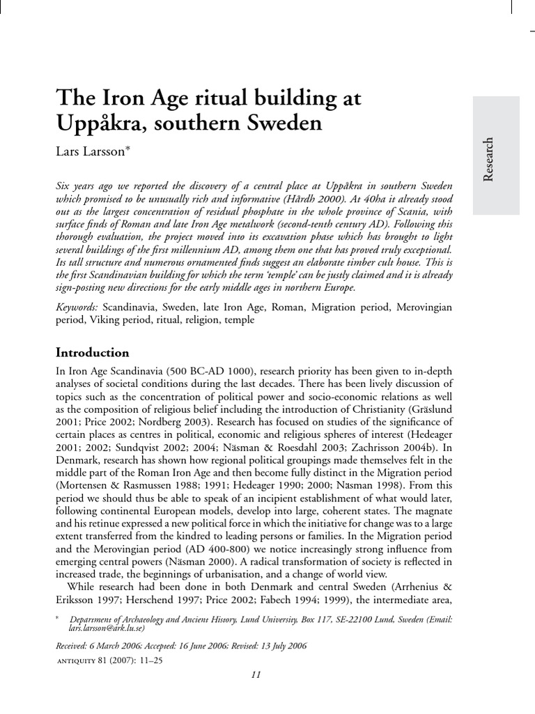 Iron Age Ritual Building at Uppåkra | PDF