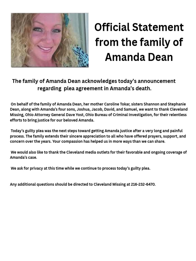 Amanda Dean Family's Statement on Plea Agreement | PDF