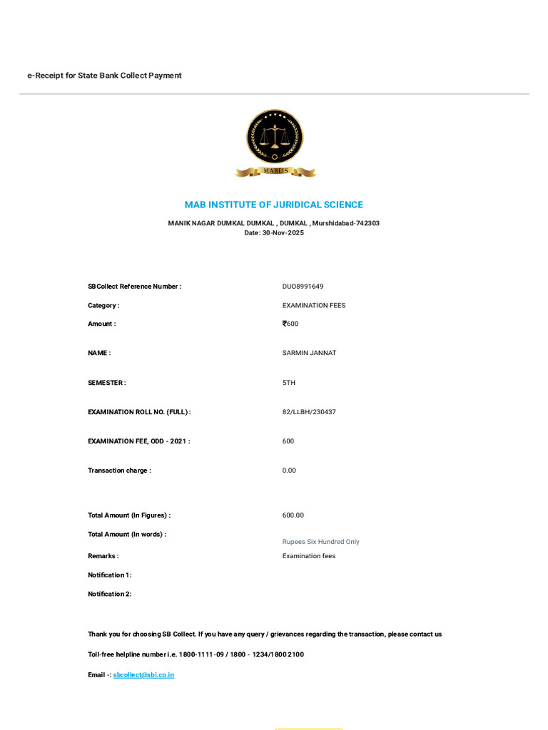 e-Receipt for SBCollect Payment | PDF