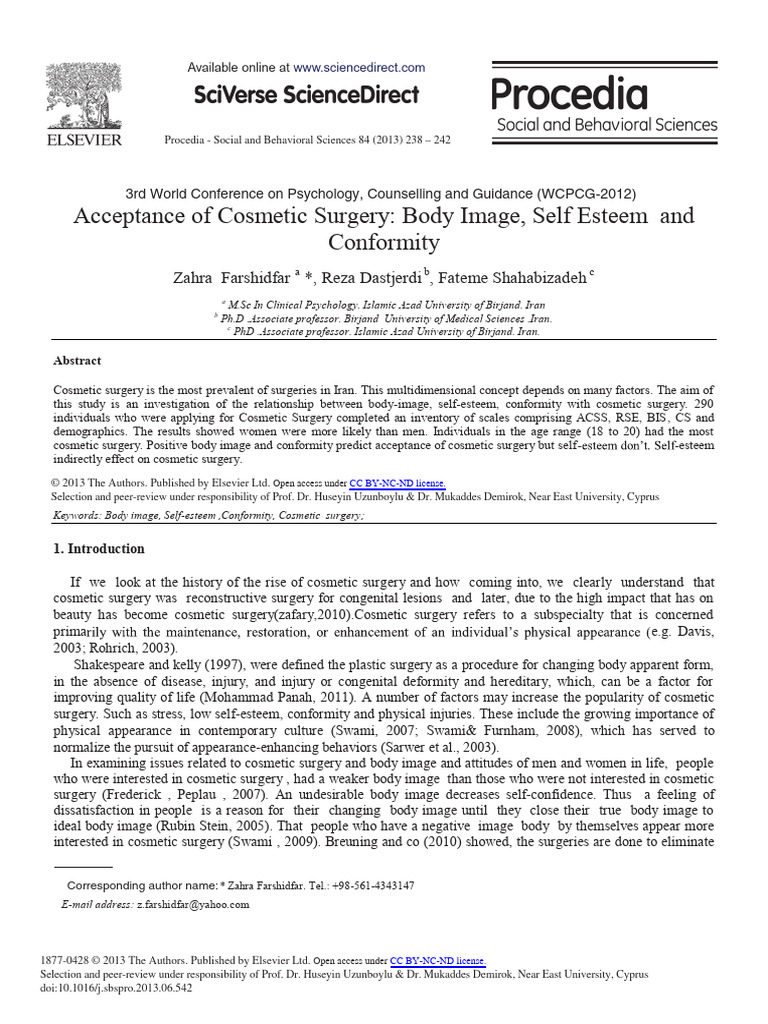 Cosmetic Surgery: Body Image & Self-Esteem | PDF | Self Esteem | Body Image