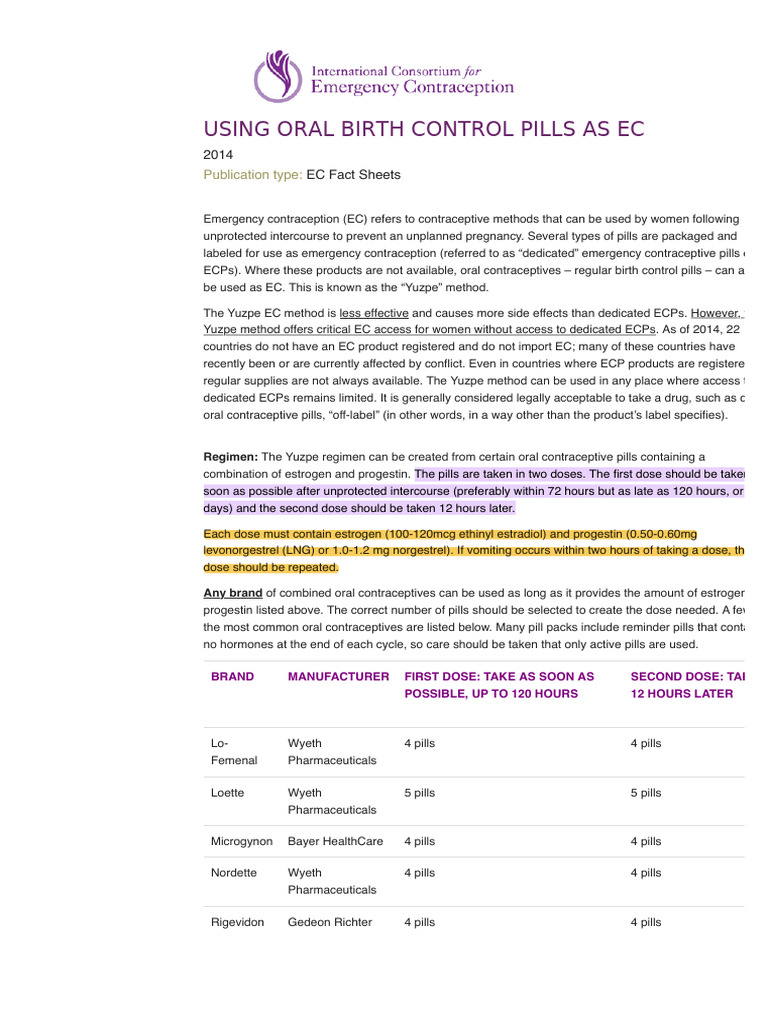 Oral Contraceptives as Emergency Contraception | PDF | Combined Oral ...