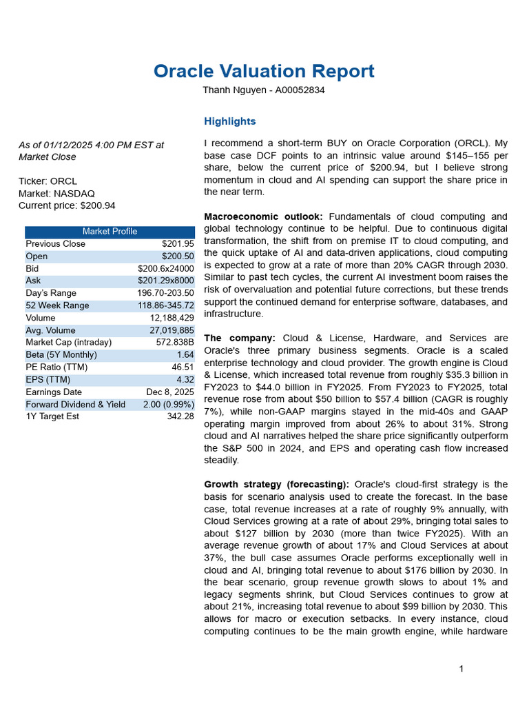 Oracle Valuation Report (2) | PDF | Valuation (Finance) | Oracle ...