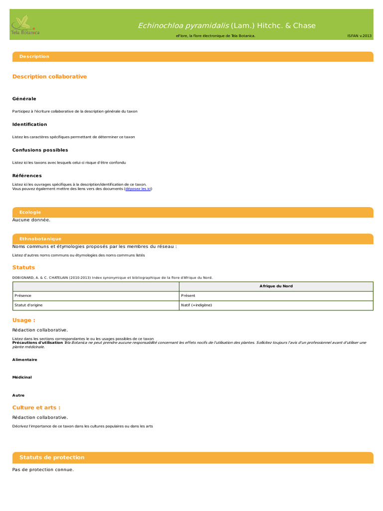 Echinochloa pyramidalis : Description et Usages | PDF | Bibliographie ...