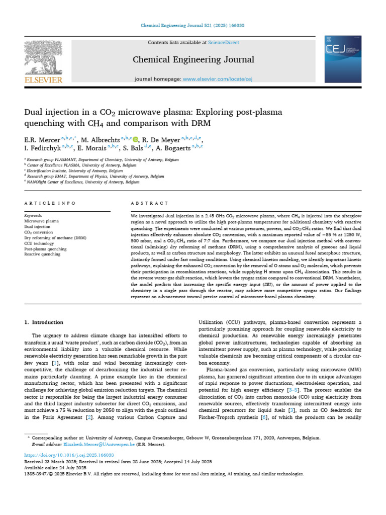 Dual Injection in A CO2 Microwave Plasma - Exploring Post-Plasma ...