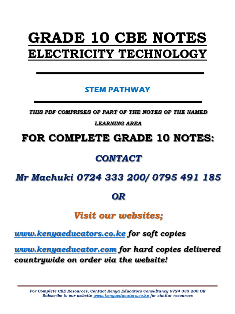 Grade 10 Electricity Technology Notes | PDF | Resistor | Electrical Network