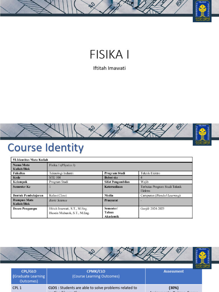 Physics I Course Outline and Outcomes | PDF | Force | Weight