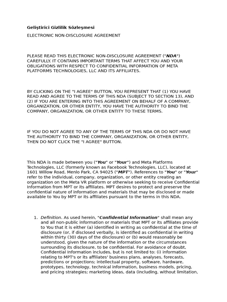 Meta Platforms NDA Agreement | PDF | Non Disclosure Agreement | Justice