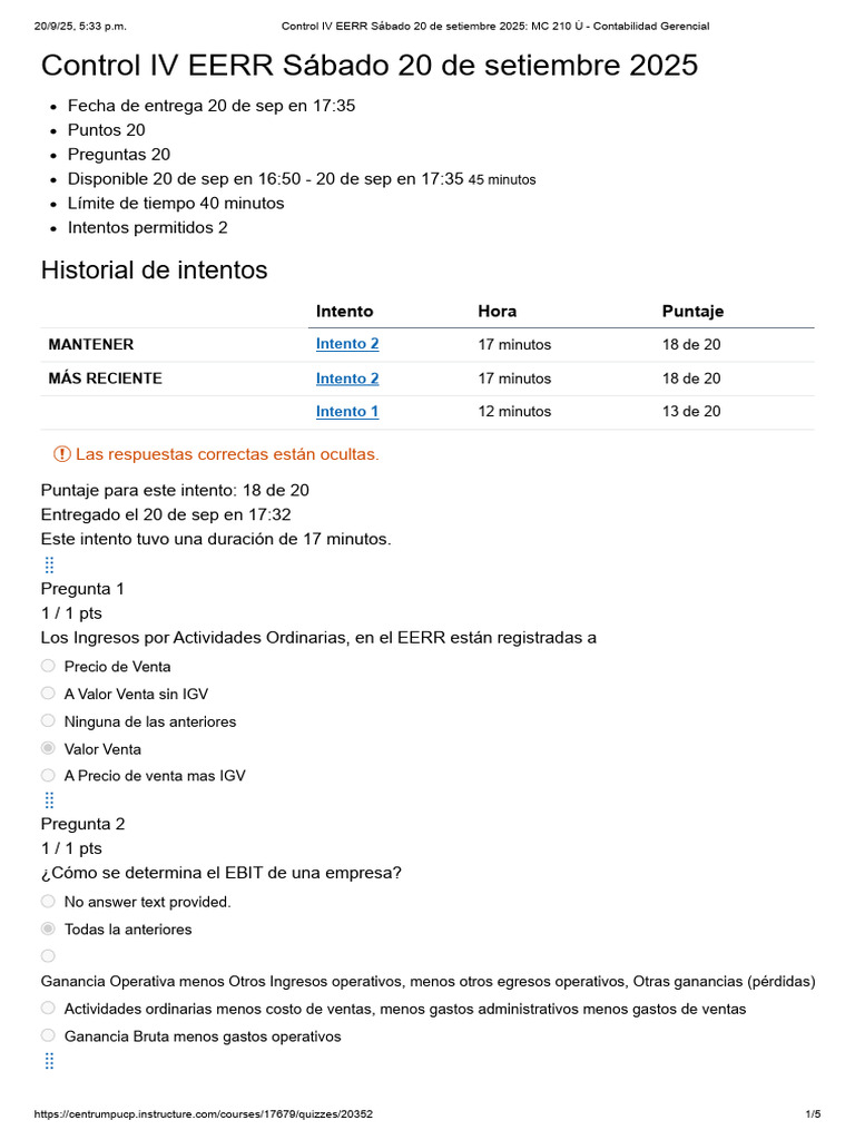 Control IV EERR - Contabilidad Gerencial | PDF | Estado de resultados ...