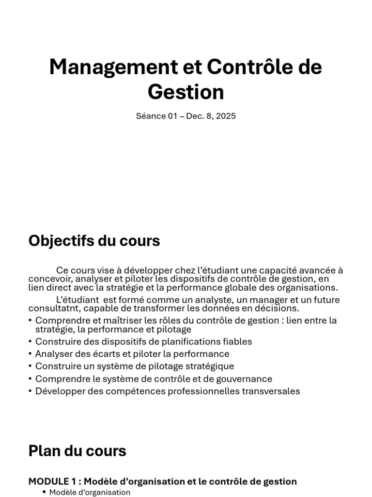 Contrôle de Gestion et Performance Organisationnelle | PDF | Partie ...
