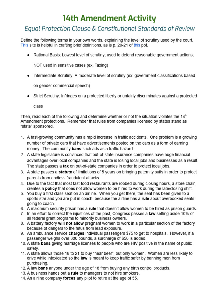 14th Amendment: Scrutiny Levels Explained | PDF | Incorporation Of The ...