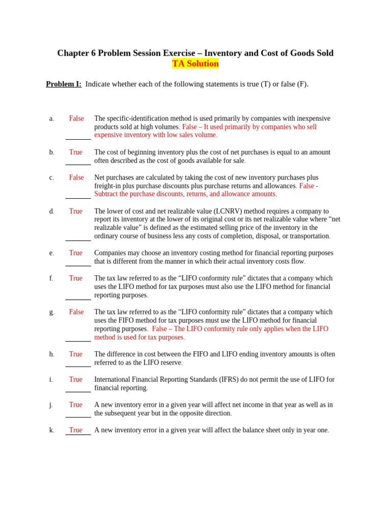 Inventory and COGS Problem Solutions | PDF | Cost Of Goods Sold | Inventory