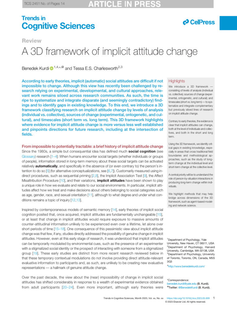 3D Framework for Implicit Attitude Change | PDF | Attitude (Psychology ...