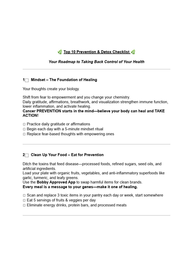 Top 10 Prevention Checklist UPDATED | PDF | Inflammation | Foods