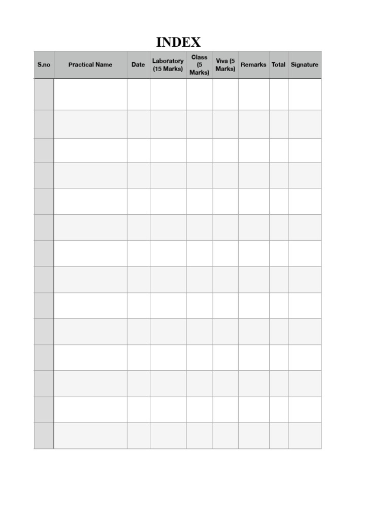 Practical Lab Report Index | PDF