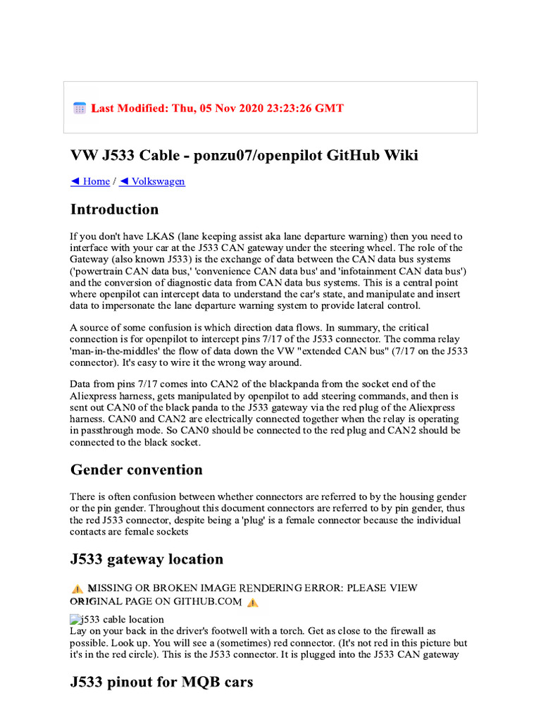 VW J533 Cable - Ponzu07 - Openpilot GitHub Wiki | PDF