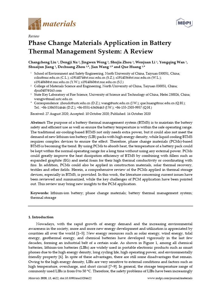 Phase Change Materials in Battery Cooling | PDF | Carbon Nanotube ...