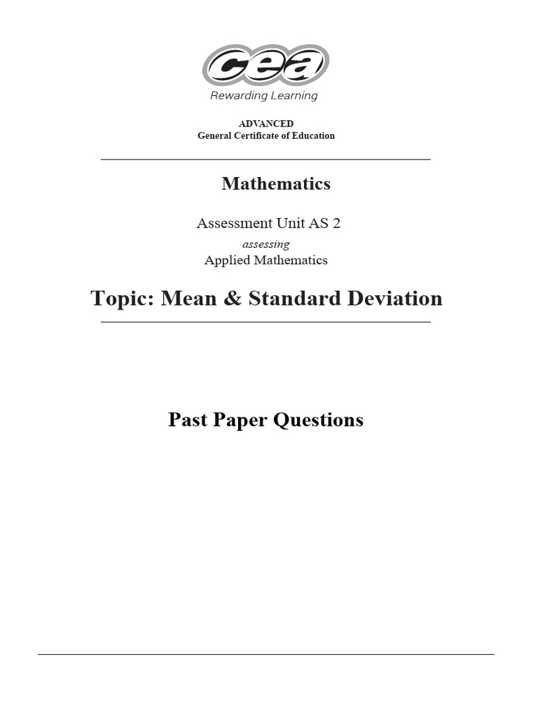 AS Mathematics Past Papers: Mean & SD | PDF
