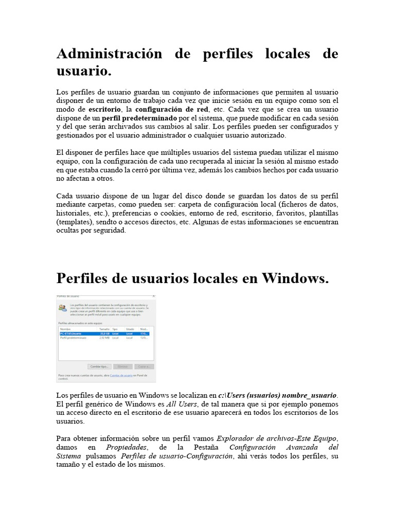 Gestión de Perfiles de Usuario en Windows | PDF