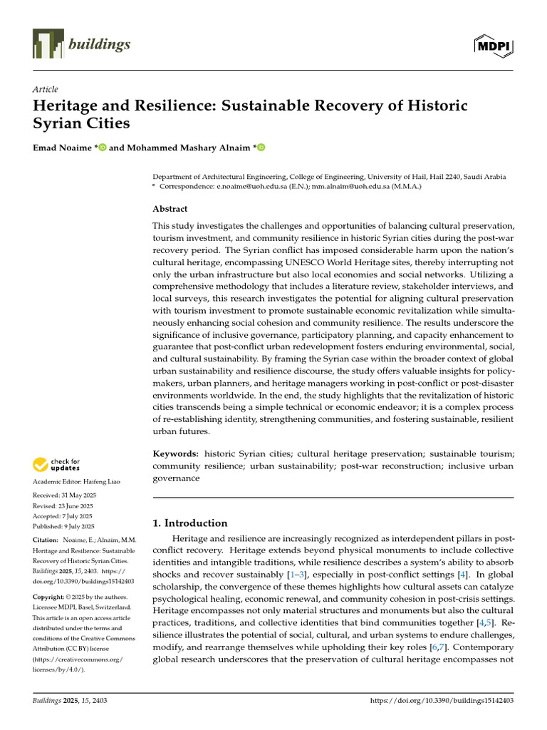 Sustainable Recovery of Historic Syrian Cities | PDF | Governance ...