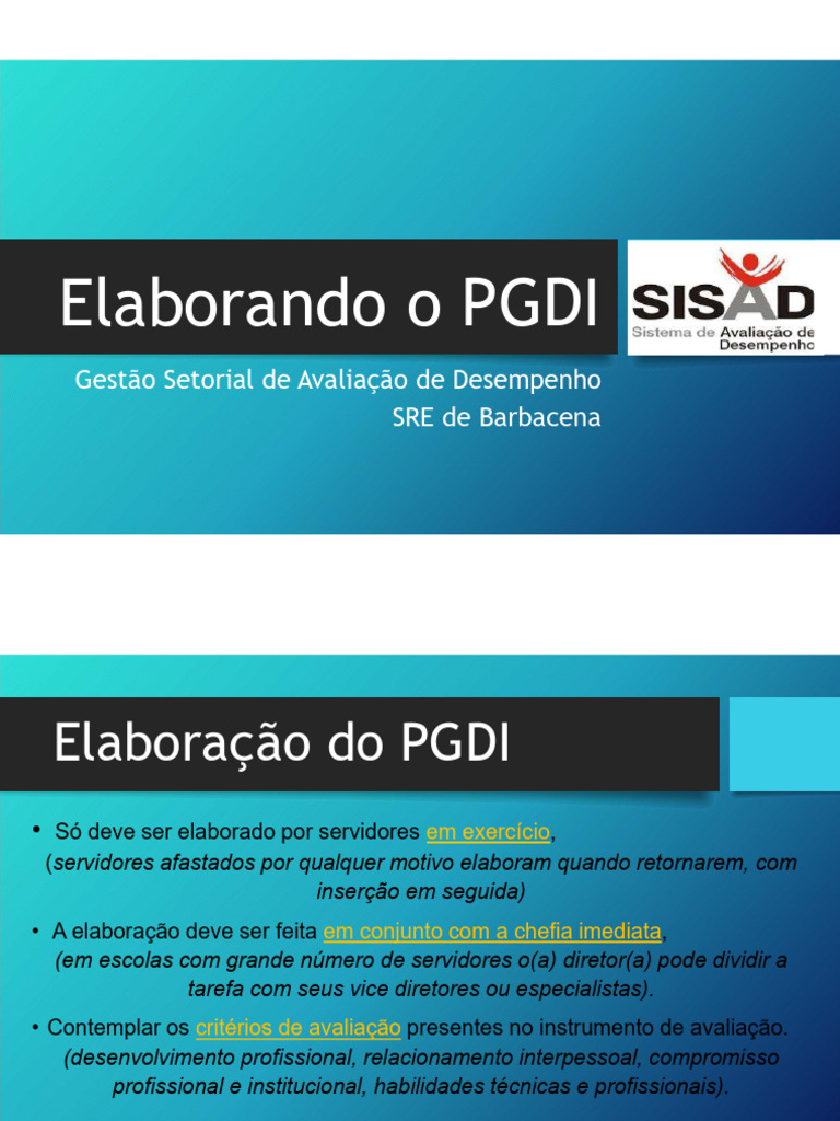 Elaboração do PGDI na SRE Barbacena | PDF | Avaliação de desempenho ...
