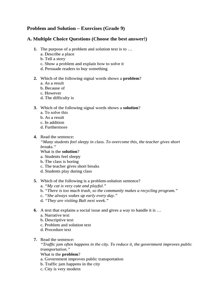 Grade 9 Problem and Solution Exercises | PDF