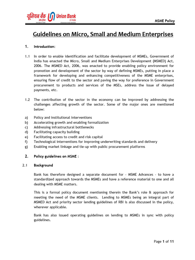 MSME Policy Guidelines Overview | PDF | Reserve Bank Of India | Banks