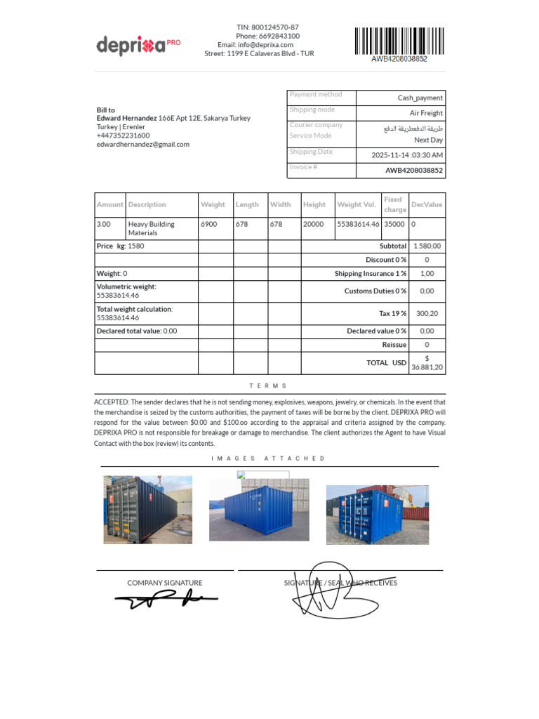 Shipping Invoice for Heavy Materials | PDF