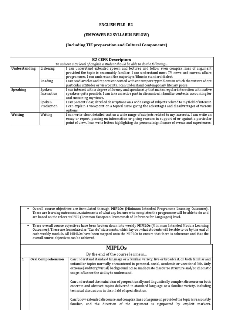 B2 English Course Syllabus Overview | PDF | Reading Comprehension ...