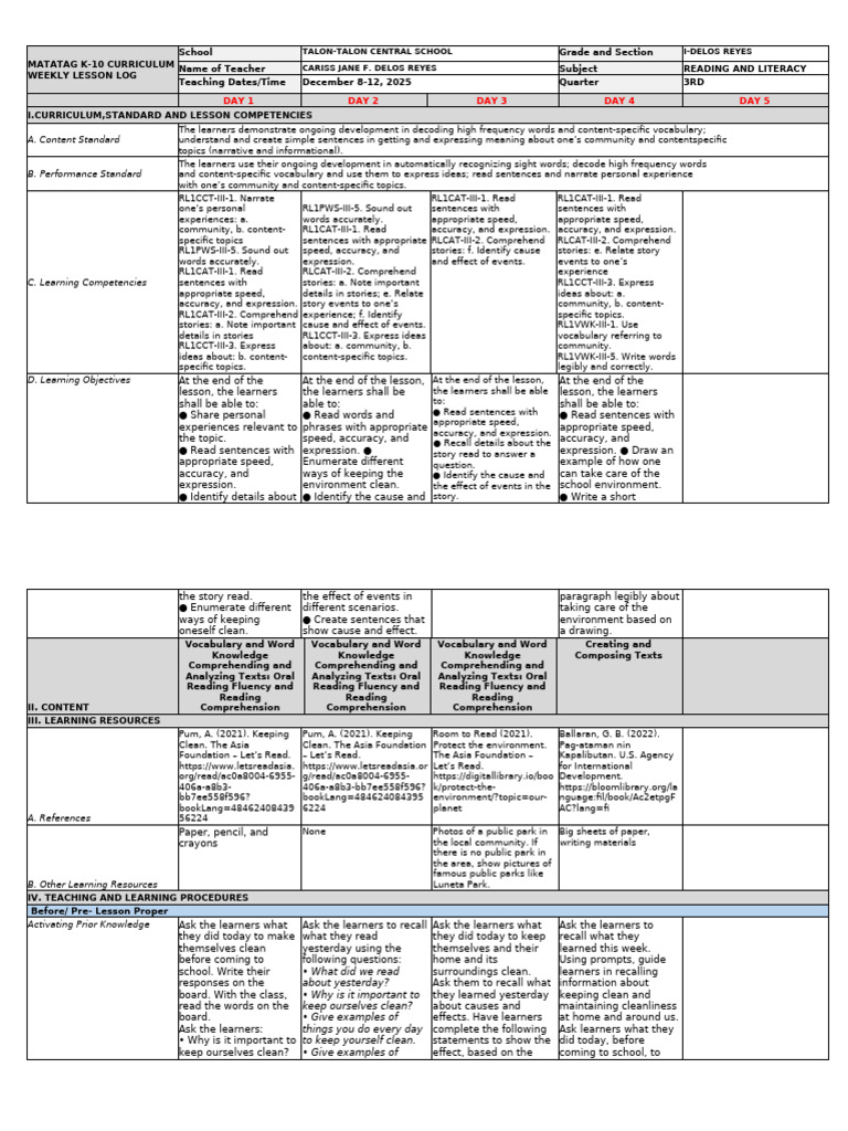 Done Read Lit w6 | PDF | Vocabulary | Reading Comprehension
