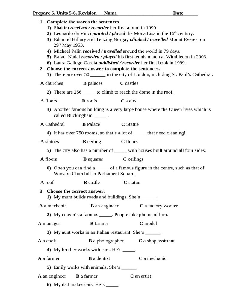 Revision for Units 5-6 Exercises | PDF