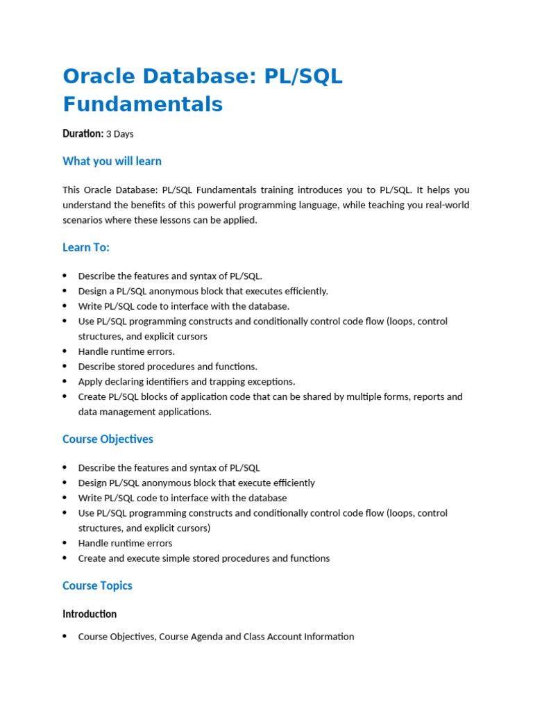 PL/SQL Fundamentals Training Course | PDF | Pl/Sql | Control Flow