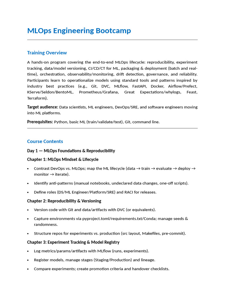 MLOps Engineering Bootcamp Overview | PDF | Computing | Information ...