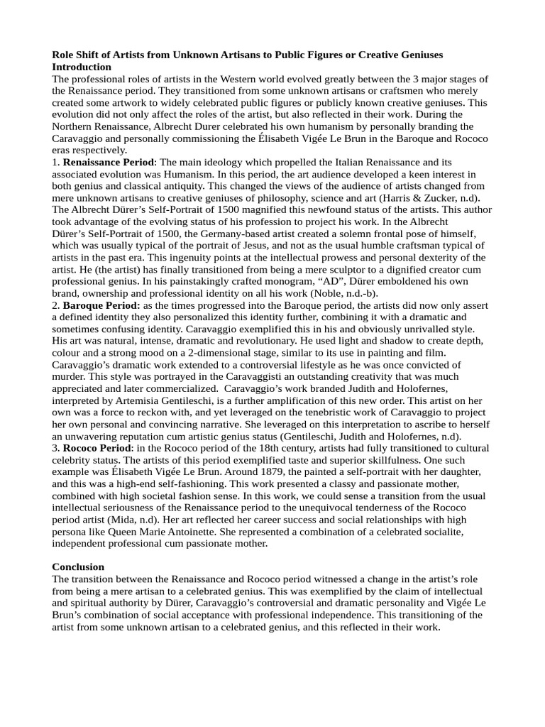 Role Shift of Artists From Unknown Artisans To Public Figures or ...