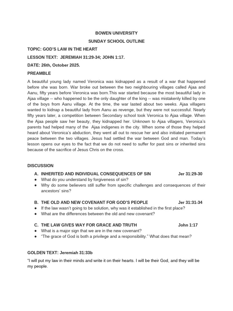 Sunday School (26th, October 2025) | PDF | New Covenant | Covenant ...