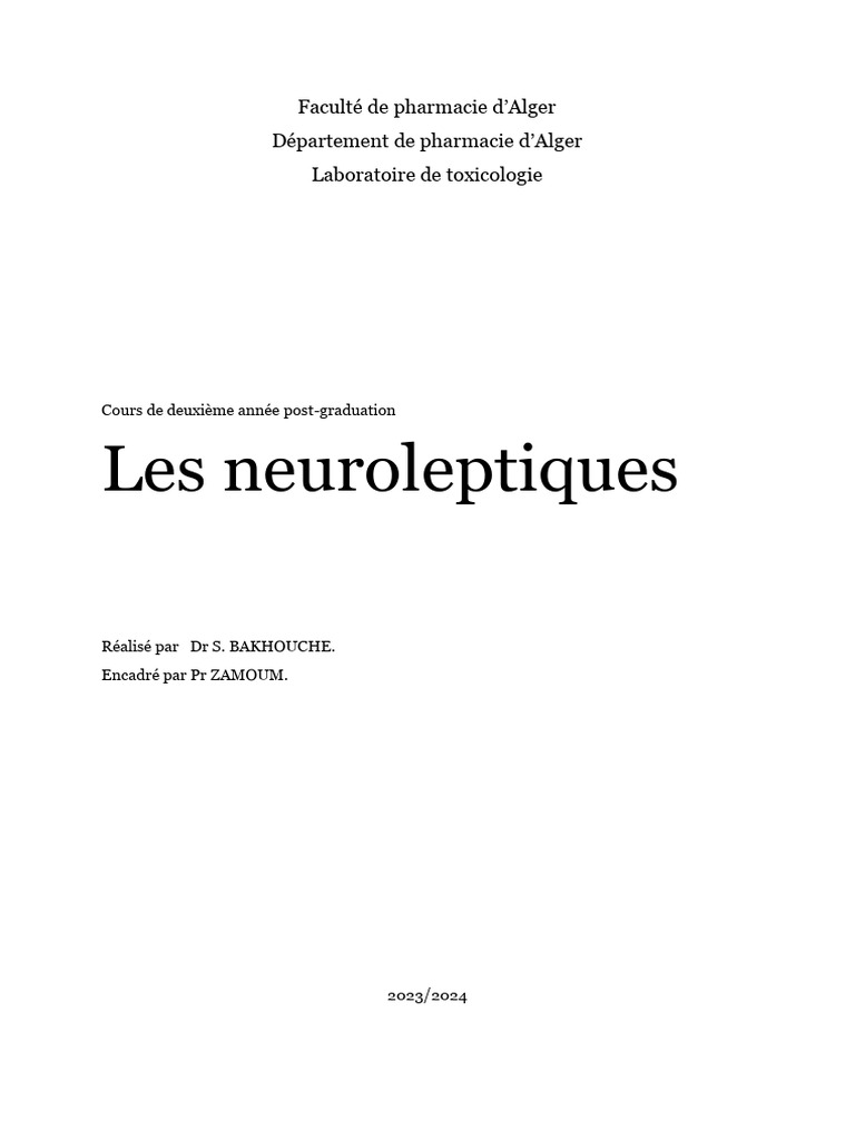 Neuroleptiques : Traitement et Mécanismes | PDF | Dopamine | Neuroleptique