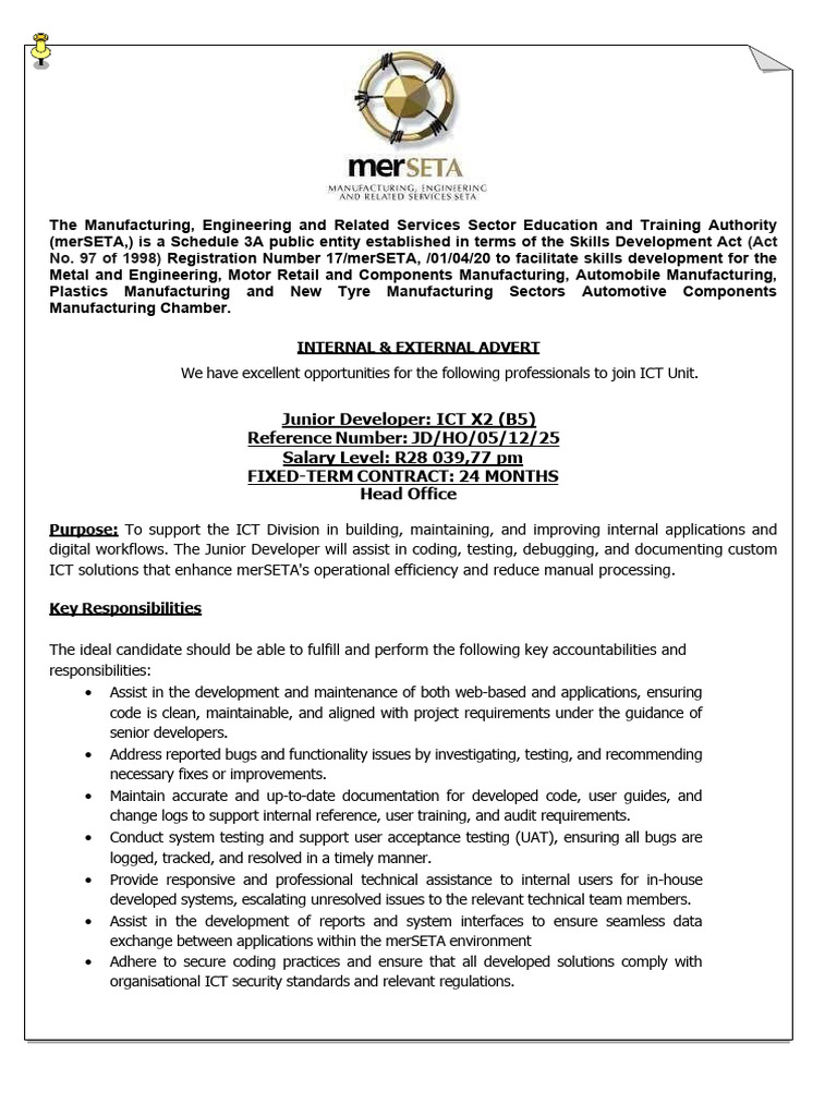 Junior Developer Position at merSETA | PDF | Academic Degree ...