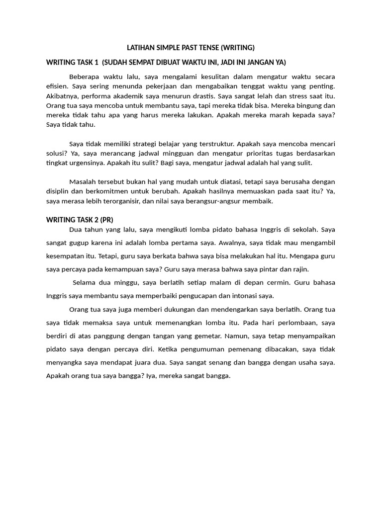 Latihan Simple Past Tense Writing | PDF