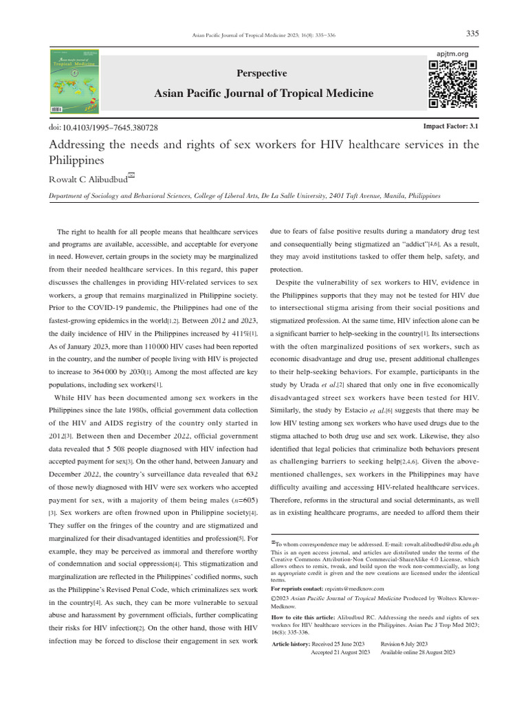 HIV Healthcare for Sex Workers in the Philippines | PDF | Sex Work ...