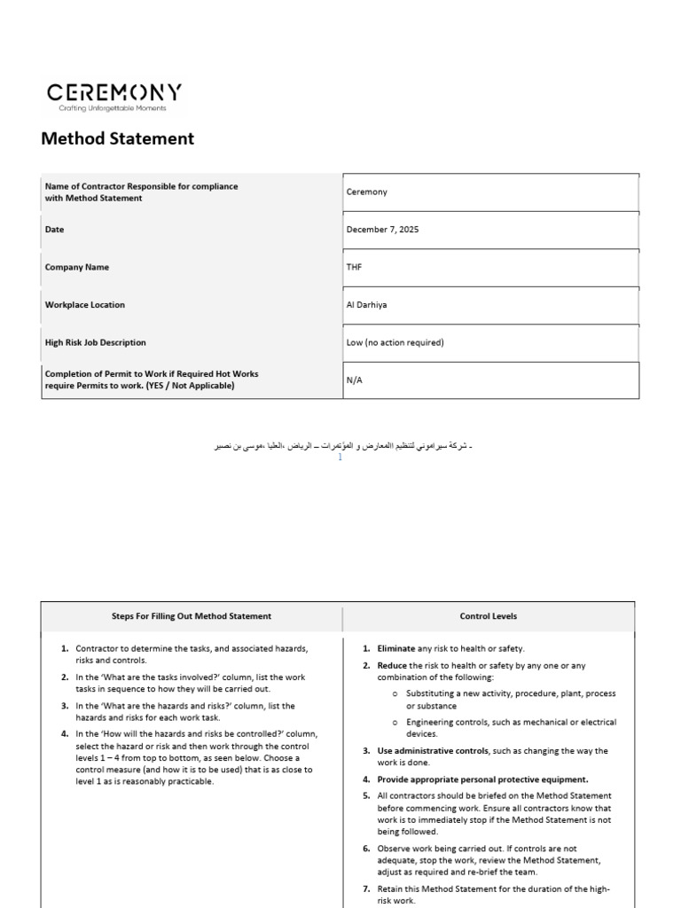 Method Statement for High-Risk Work | PDF | Personal Protective ...